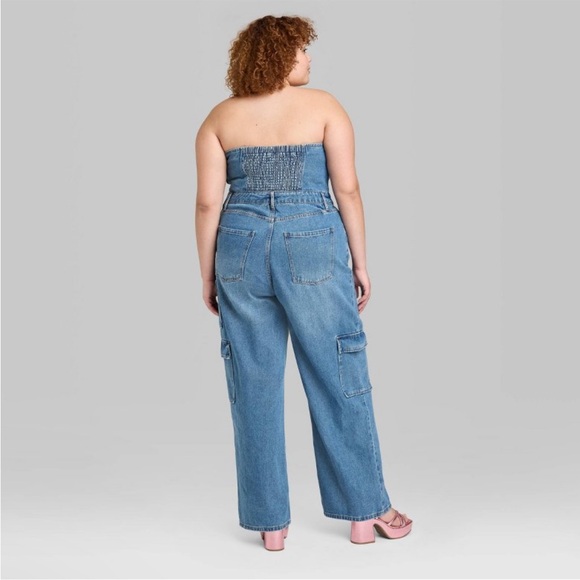 Women's Tube Cargo Denim Jumpsuit - Wild Fable™ Medium Wash XXL - Picture 3 of 4